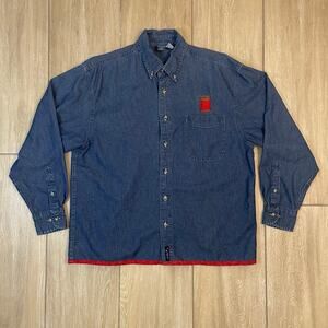 Port & Company Denim Button Up Shirt Embroidered I Love Quilts Women’s L